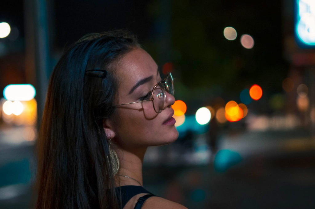 Durham Creative Portrait Bokeh Brandon Woeful Neon Lights Night Street Umbrella Outfits Rain Photo Photography Cinematic Blue Hour